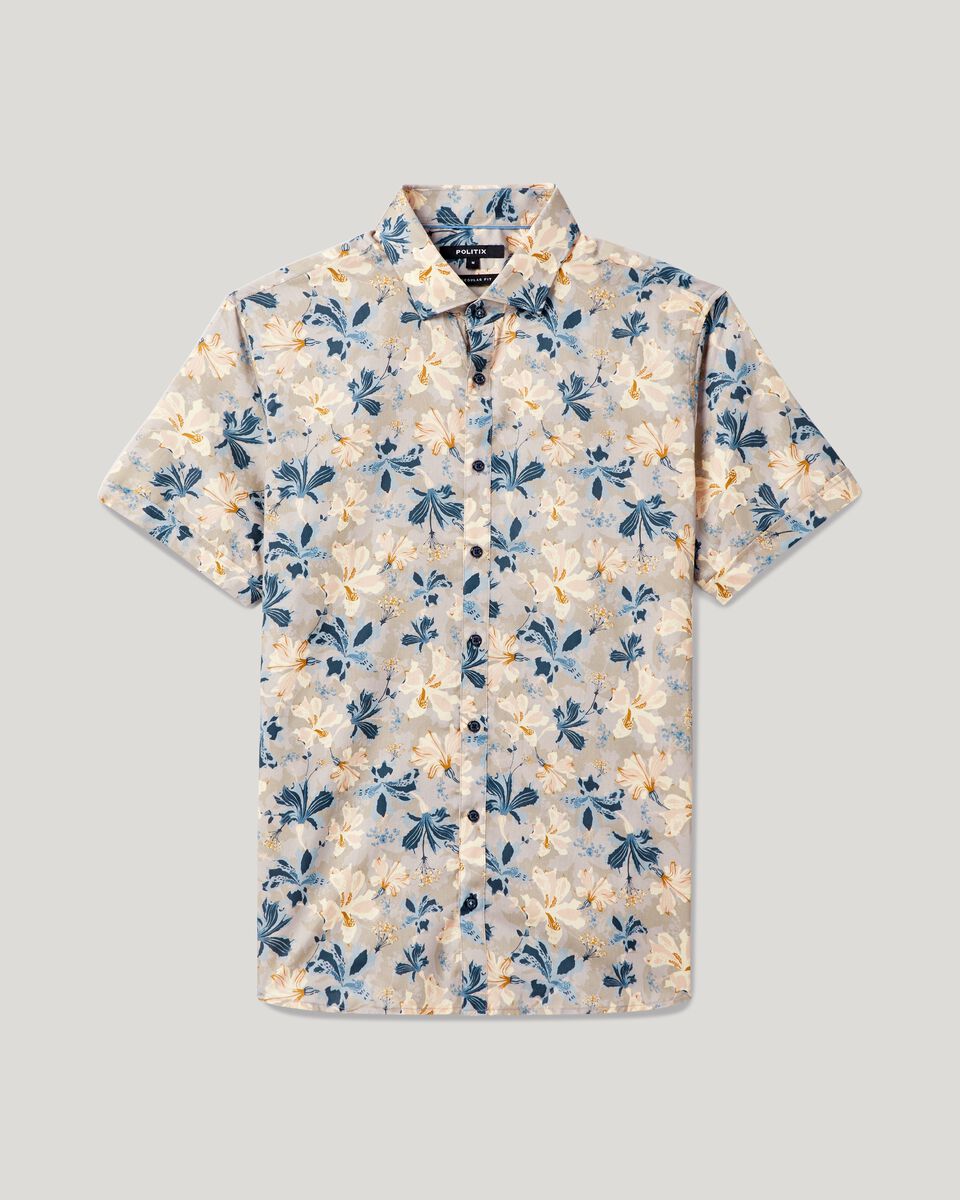 Mens Slate Blue Floral Short Sleeve Shirt